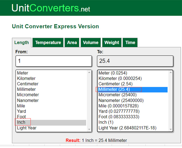 inch to mm converter