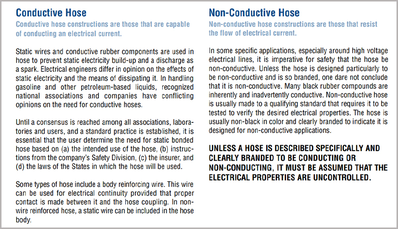 conductive vs non conductive hydraulic hose