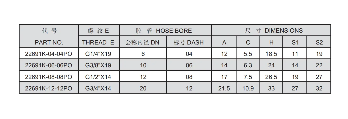 22691K PO push on hose fitting specification