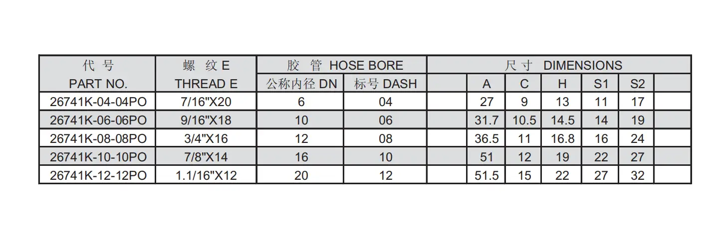 26741K PO push on hose fitting specification