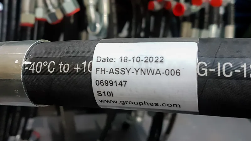 RFID tag attached to hydraulic hose